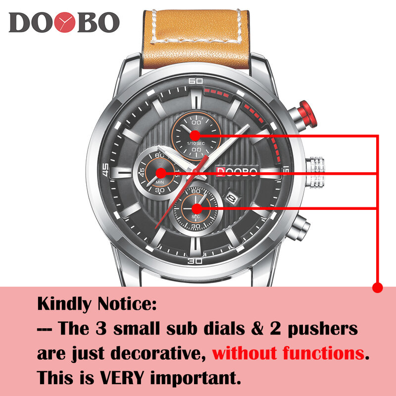 DOOBO-reloj analógico deportivo de cuero para hombre, cronógrafo de cuarzo, con fecha, estilo militar, de marca de lujo, D042