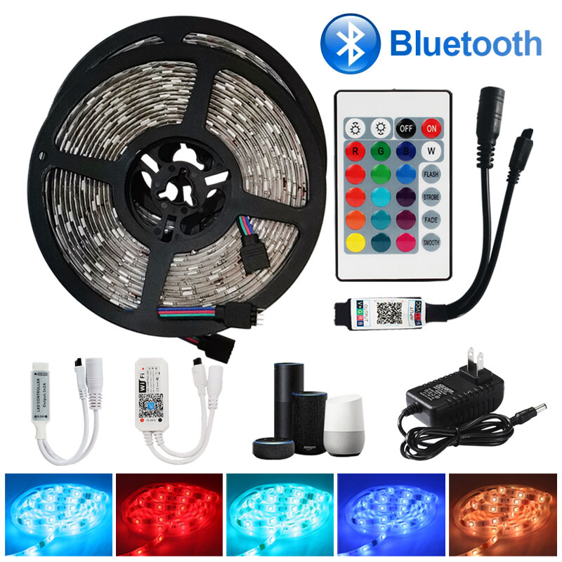 Tira de Luces LED con Control remoto, cinta de diodo impermeable, Flexible, WiFi, dc12v, SMD2835, RGB5050, 5m, 10m, 15m