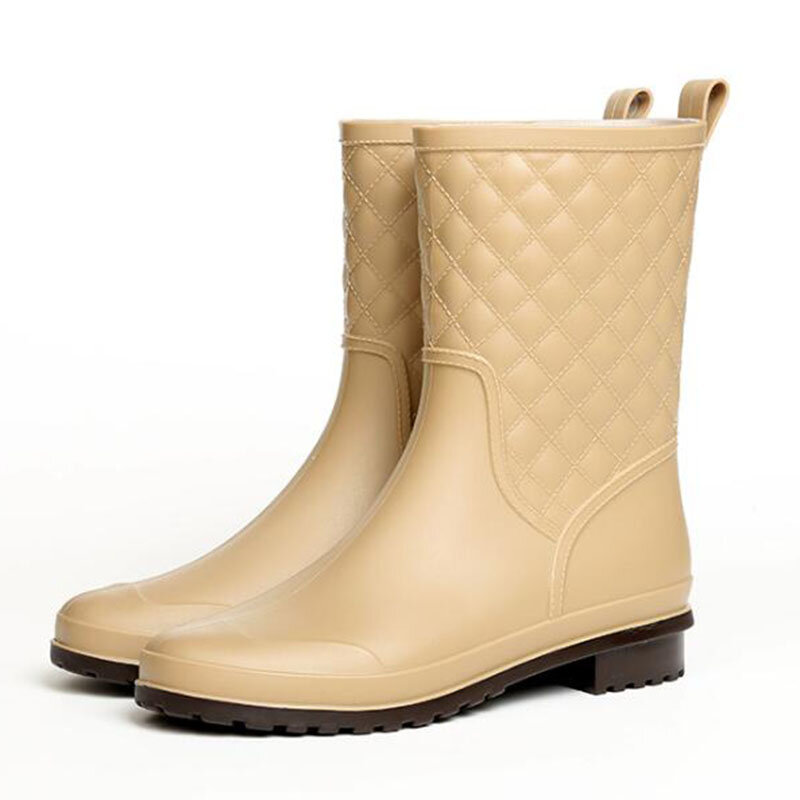 THEAGRANT أحذية المطر المطاطية النساء 2022 القماش القطني منتصف العجل حذاء كاجوال امرأة زلة مقاومة للماء Rainboots الشقق WBS2031