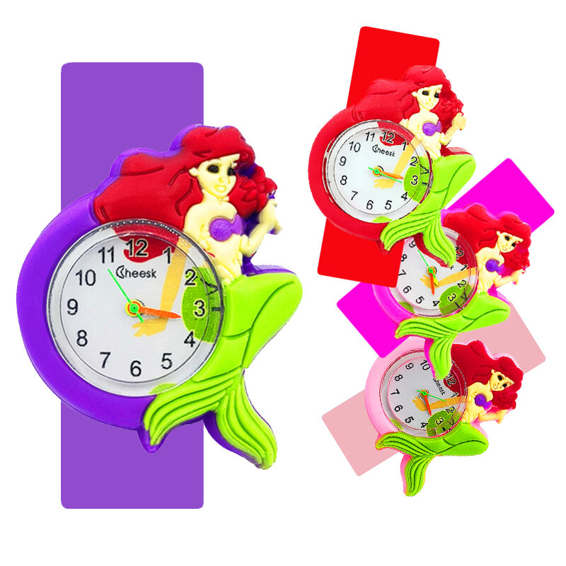 นาฬิกาเด็กการ์ตูน Mermaid นาฬิกาของเล่นเด็กนาฬิกาควอตซ์นาฬิกา Slap วงกลมเด็กนาฬิกาของขวัญ Relogio Montre