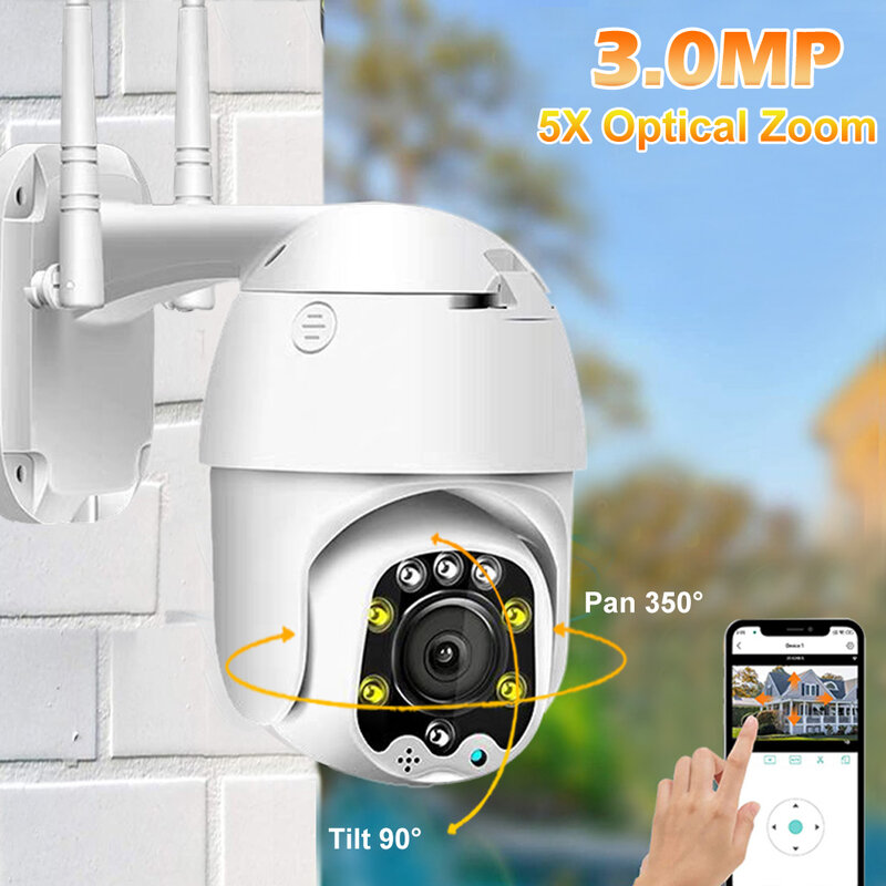 3MP 5X Zoom Optik Kamera IP WiFi Rumah Pintar Perlindungan Keamanan Pengawasan Luar Ruangan CCTV 360 PTZ Monitor Pelacakan Otomatis Kamera IP