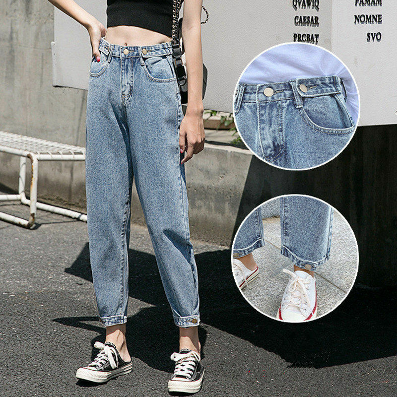 Jeans Wanita Fashion 2021 Baju Pinggang Tinggi Baju Denim Kaki Lebar Baju Jalanan Biru Celana Lurus Harajuku Kualitas Vintage Anak Perempuan