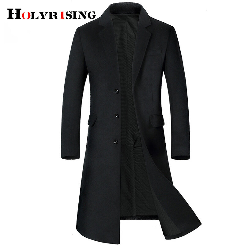 HOLYRISING Men Long wool coat Thicken Men's  trench coat  Men's cashmere coat High-quality Woolen Overcoat Long Parka 19036-5