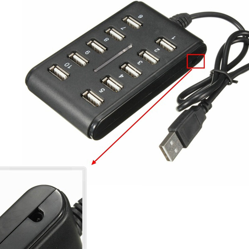 Szybki 480 mb/s USB 2.0 Hub 10 portów Multi osobisty komputer koncentrator USB przenośny rozdzielacz USB na komputer przenośny