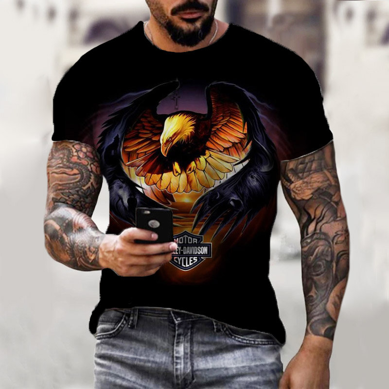 T-shirt manches courtes homme, estival et décontracté, Rock Punk, à motif humoristique, à la mode, de rue, avec moto en 3D