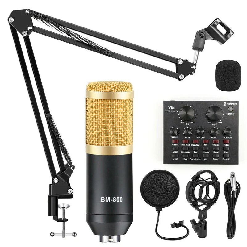 Bm 800 zestawy do nagrywania studyjnego mikrofonu bm800 pojemnościowy mikrofon do komputera Phantom Power bm-800 Karaoke mic karta dźwiękowa