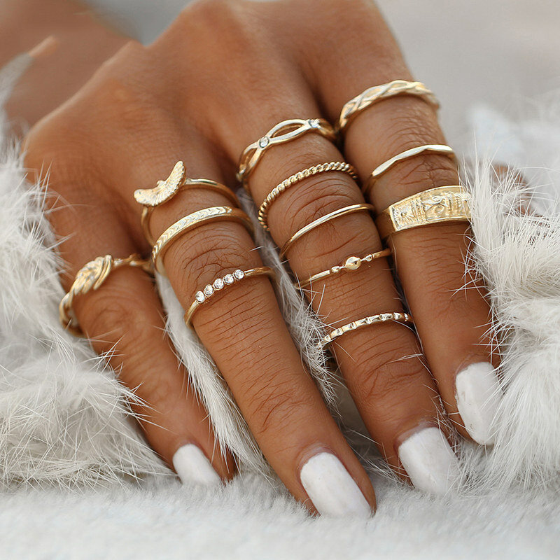 KSRA 2020 nouveau Ins bohême Knuckle anneaux ensemble pour les femmes BOHO cristal étoile croissant géométrique doigt or anneaux Vintage bijoux