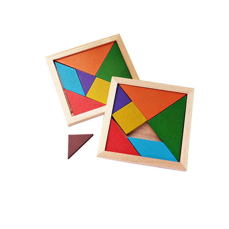 Montessori Toy Colorful Kids Wooden 7 Piece Jigsaw Puzzle Educational Geometric Shape Puzzle Tangram Board Learning Toy For Kids