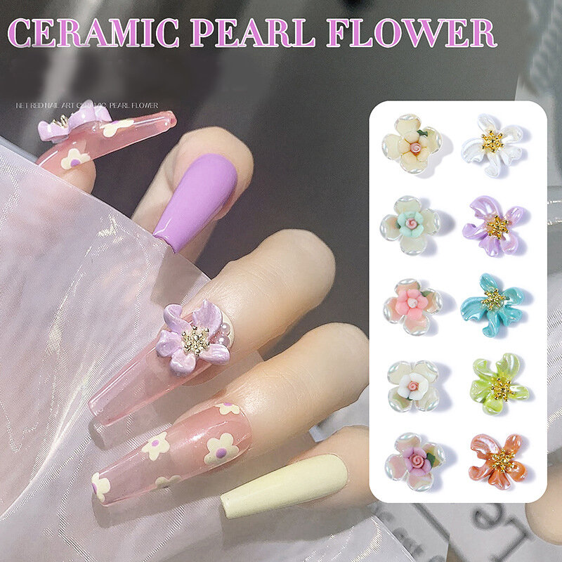 1 pz 3D delicato lusso colorato ceramica perla fiori Nail Art strass gemme decorazioni Manicure punte fai da te