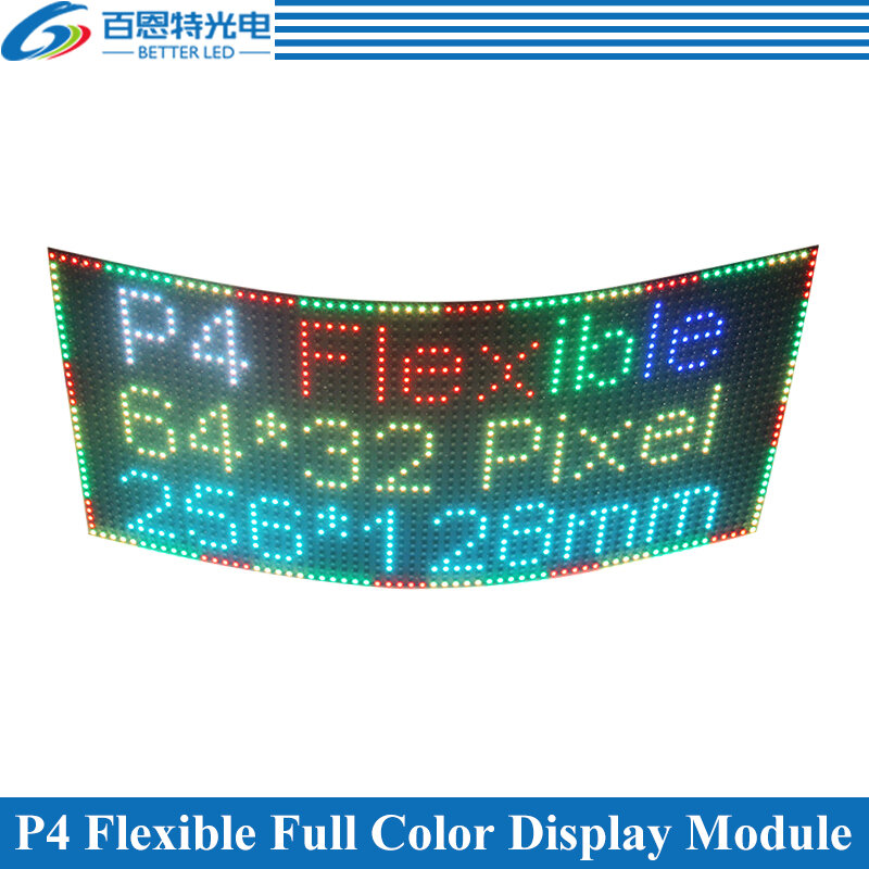 Módulo de painel de tela led flexível p4, 256*128mm 64*32 pixels, 1/16 scan interno, colorido, p4