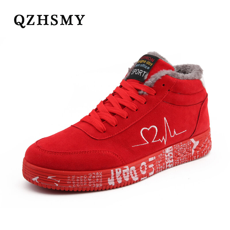 Fashion Men's Black Sneakers Red Rubber Bottom Sneakers Keep Warm Plush Flat Lover Shoes Autumn Winter Men Shoes 2021 Trainers