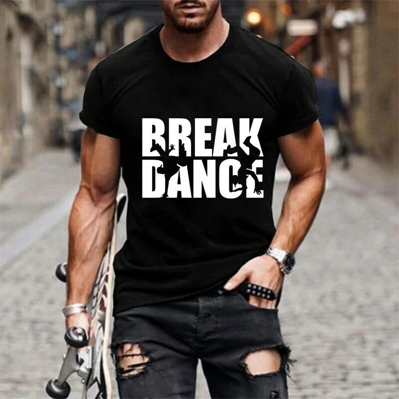 Kaus Pria Gambar Break Dance Lengan Pendek Pria Kualitas Tinggi Kaus Pria Musim Panas Breakdancing Leher-o Kasual Kaus Bercahaya