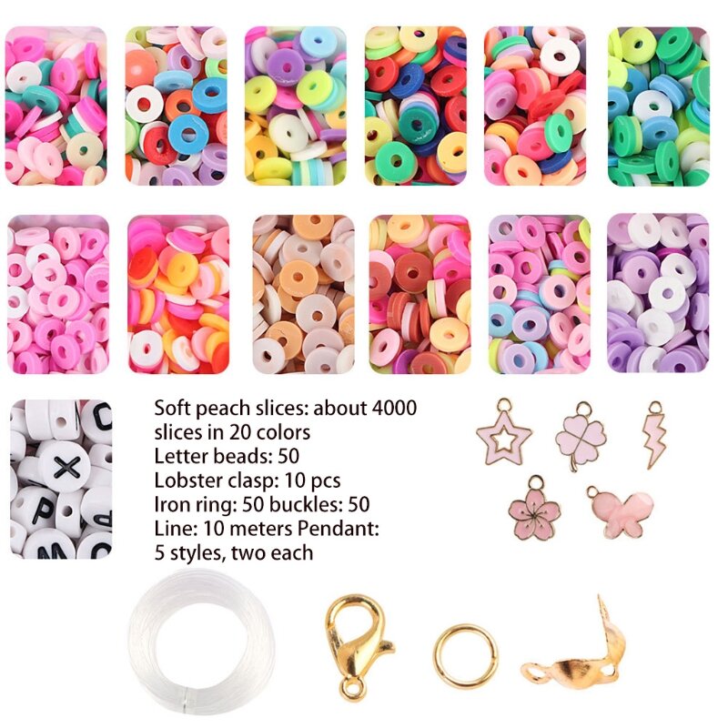 Clay Spacer Beads Bracelets Necklace Earring DIY Craft Kit with Pendant Jump Rings Pack Bracelets Beads L41B