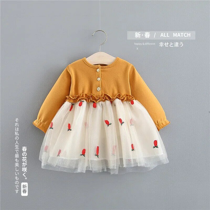 Yg 브랜드 2021 소녀의 공주 치마 니트 직물 splicing 메쉬 한국어 어린이 치마 사랑스러운 드레스