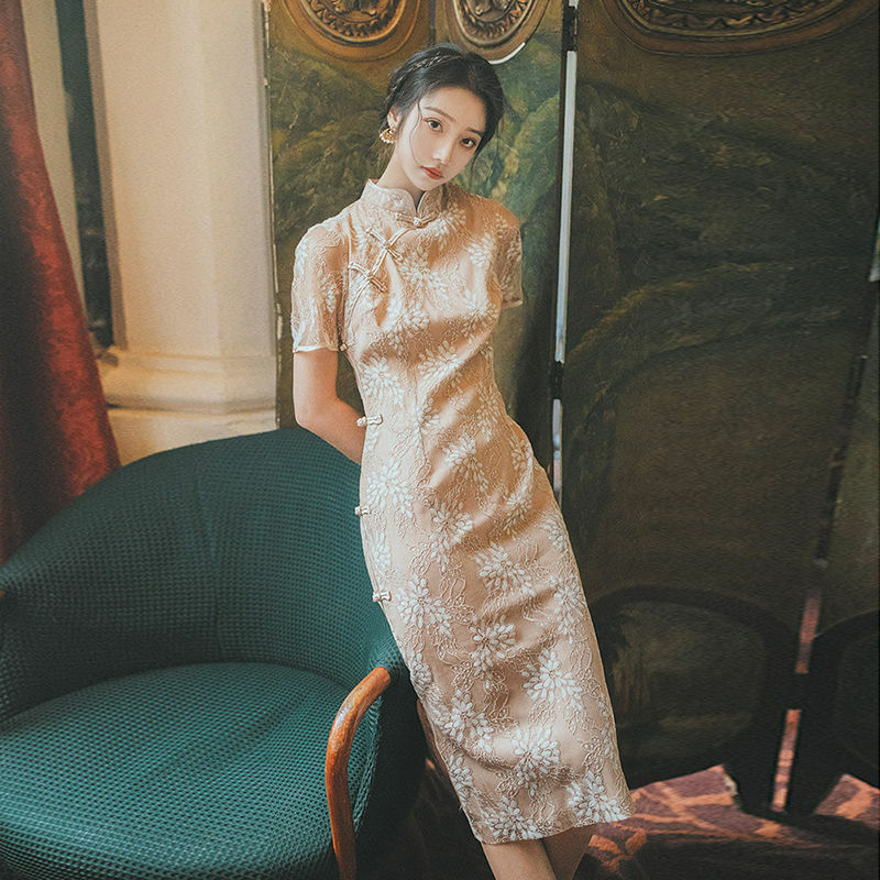 Платье-Ципао в улучшенном ретро стиле, элегантное винтажное вечернее китайское платье с цветочной талией и пряжкой, на лето