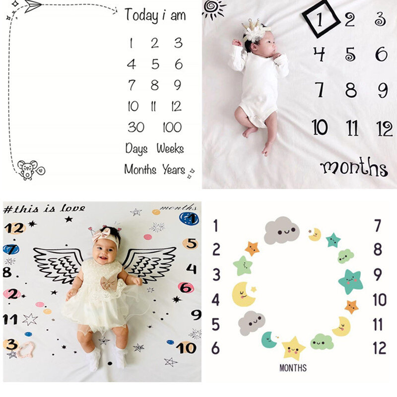 Milestone Fotografie Requisiten Neugeborenen Baby Fotografie Decke Monatlichen Wachstum Decke Hintergrund Tuch Gedenken Teppich 100X100cm