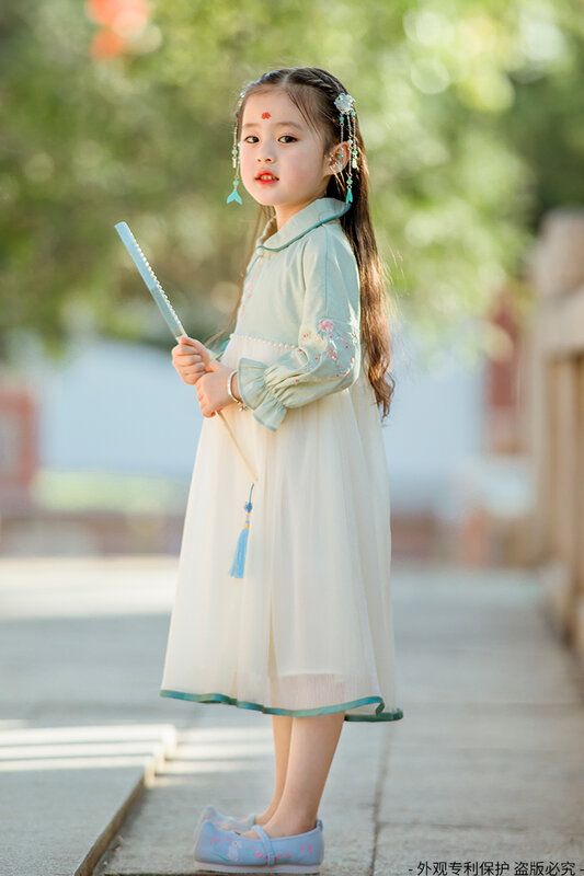 Vestido de verão das crianças bordado tang vestido menina bordado estilo chinês vestido roupas para crianças super fada confortável