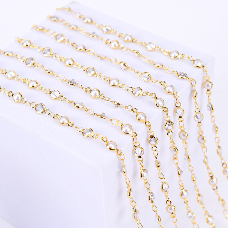 1 pz/oro diamante catena 50cm braccialetto da donna 18K perla tennis braccialetto da donna cuore d'oro braccialetto di perle