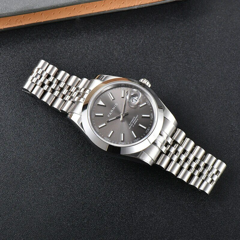 Parnis 39.5mm cinza dial relógios masculinos calendário miyota 8215 movimento automático relógio mecânico moda masculina 2021 luxo