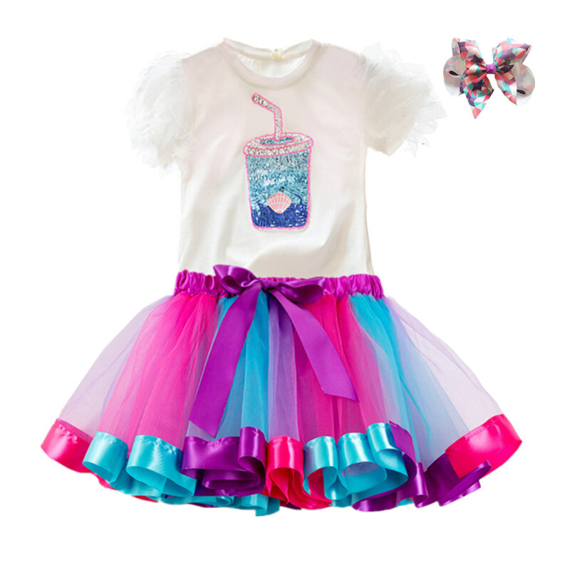 Vestido de verano con tutú y dibujo de unicornio para niñas, fiesta, vestidos de princesa, arcoíris