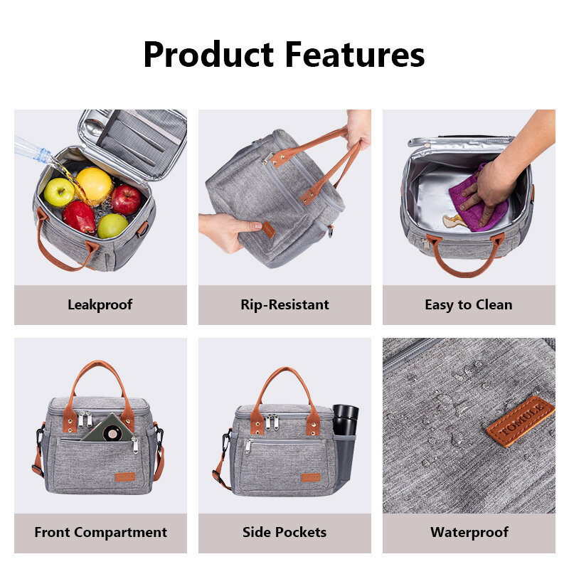 Tomtro bolsa térmica portátil para piquenique, bolsa térmica com isolamento térmico para armazenamento de alimentos 9l de ombro para viagem, bolsa de piquenique