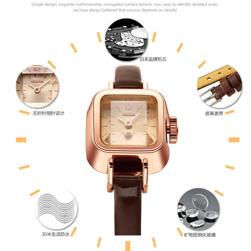 NEKTOM Hardlex Mirror-Reloj de pulsera informal para mujer, relojes de cuarzo a la moda, resistentes al agua
