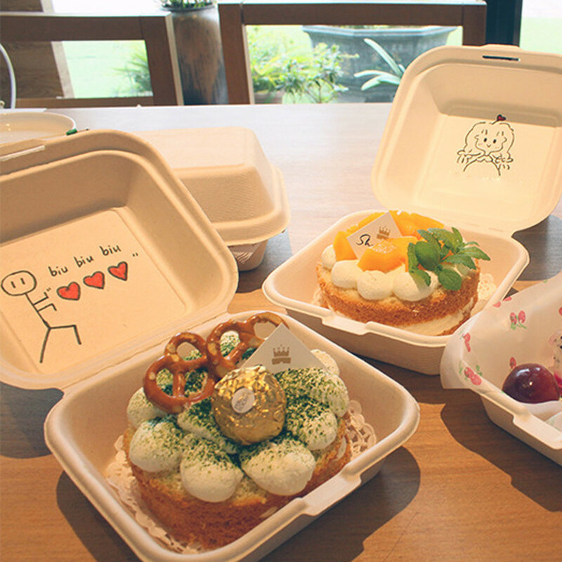 ทิ้ง Bento ภาชนะบรรจุอาหารเบเกอรี่ขนมเค้กสิ่งแวดล้อมป้องกันกล่องขนมขบเคี้ยว10PCS ไมโครเวฟบ้าน ...