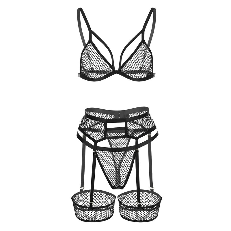 Lingerie de malha sensual feminina, conjunto de roupa íntima, push-up, tanga, lingerie de canto sensual feminina, 3 peças