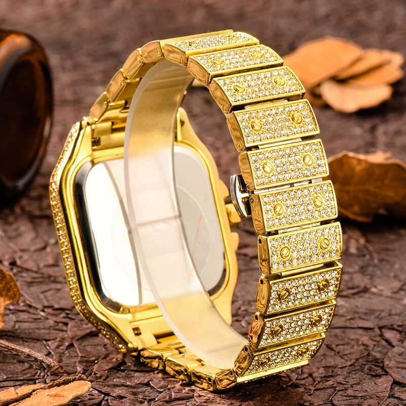 Шикарные Iced Out мужские роскошные круглые бриллиант ААА мужские s часы наручные часы из нержавеющей стали мужские W/кубинская цепочка золотые Relogio Masculino
