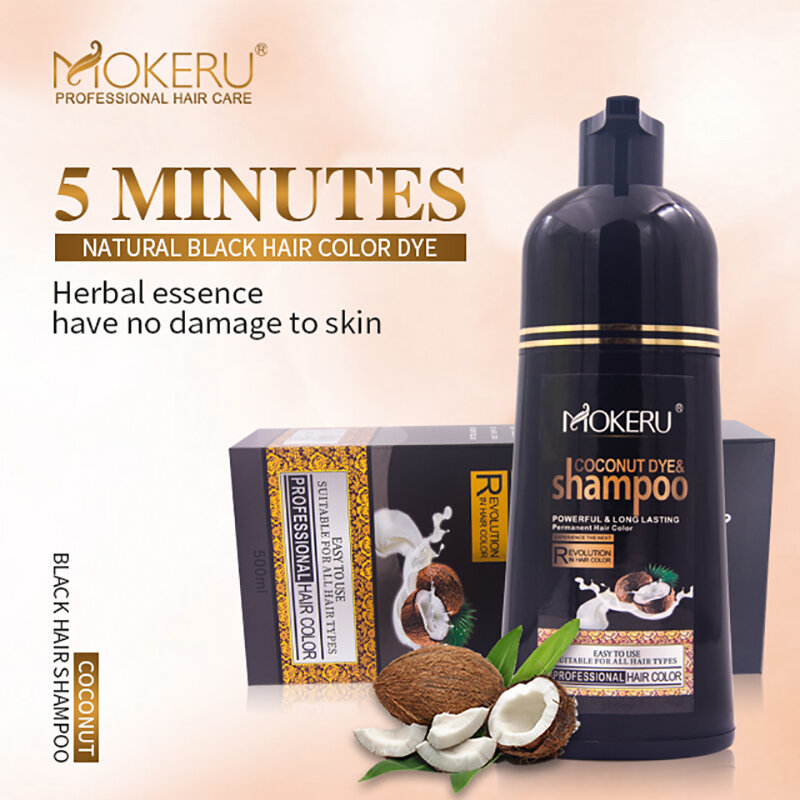Mokeru 2pcs/Lot Organic Natural Coconut Extract Fast Hair Black Shampoo Permanent Brown Gray Hair Dye Shampoo For Grey Hair