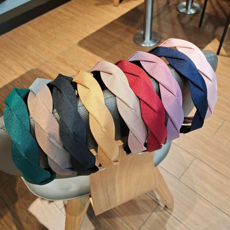 Solid Wave Shape Hairbands For Women Girls Retro Wild Bright Silk Cross Braided Headband Fashion Hair Accessories 2021