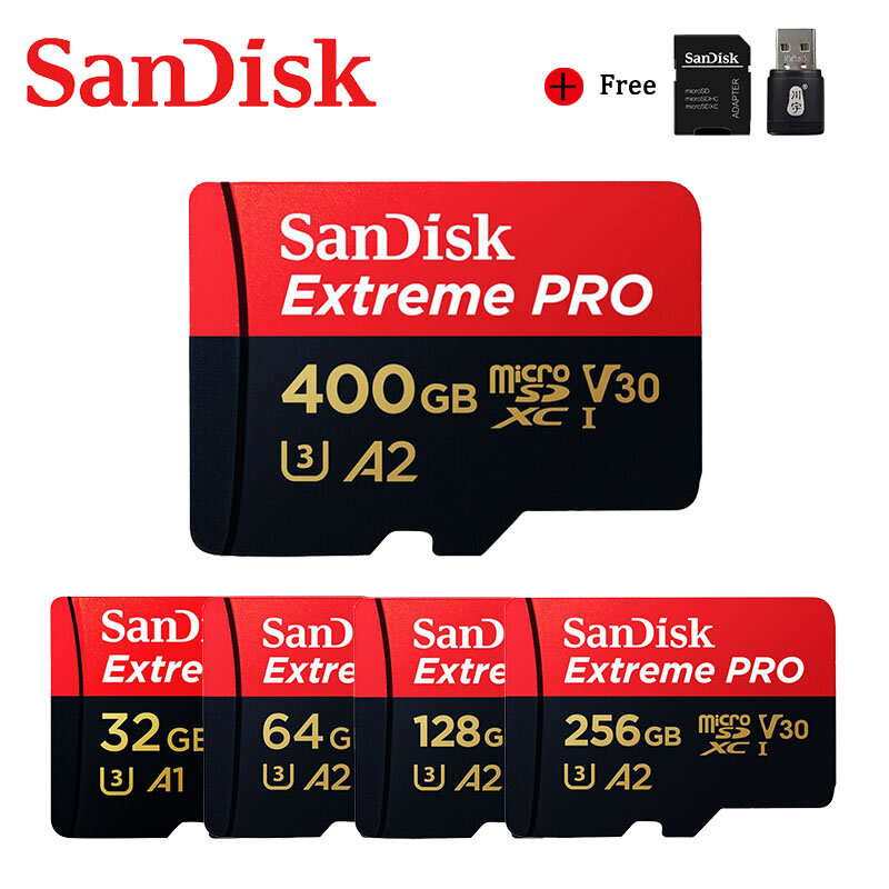 Kartu SD Mikro Pro Ekstrim SanDisk 400GB 256GB 128GB Kartu Memori 64GB 32GB U3 V30 Kartu Flash 4K Kartu Microsd TF/SD untuk Telepon