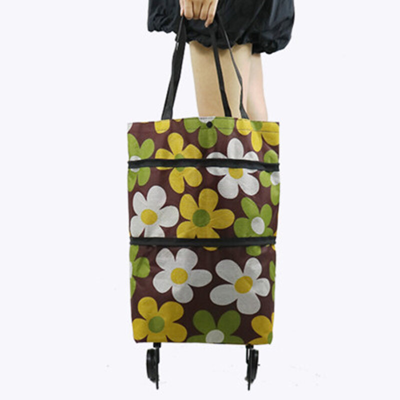 Organizador portátil para carrinho de compras, bolsa pequena dobrável com rodas para organizar compras de alimentos e vegetais