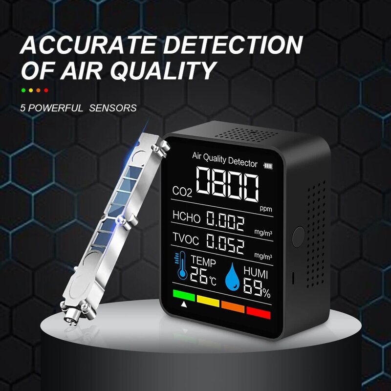 Smart CO2 Digital Meter Indoor Temperatur Feuchtigkeit Sensor Tester Air Qualität Monitor Kohlendioxid Detektor TVOC HCHO Analysator