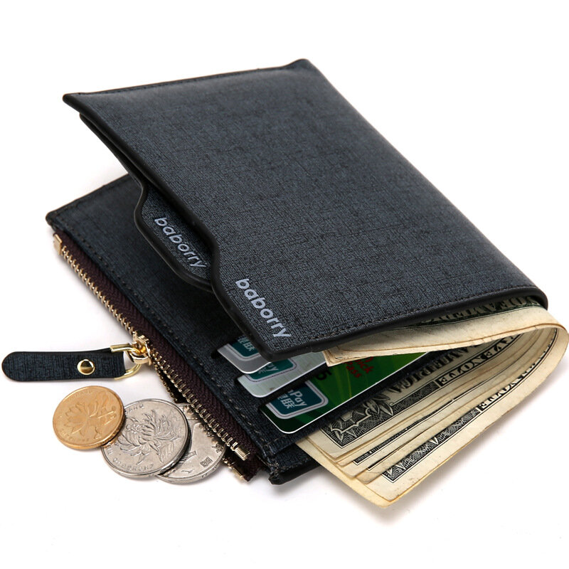 패션 비즈니스 남성용 짧은 지갑 가죽 달러 슬림 컴팩트 머니 클립 더블 폴드 신용 카드 동전 지갑 여권 커버