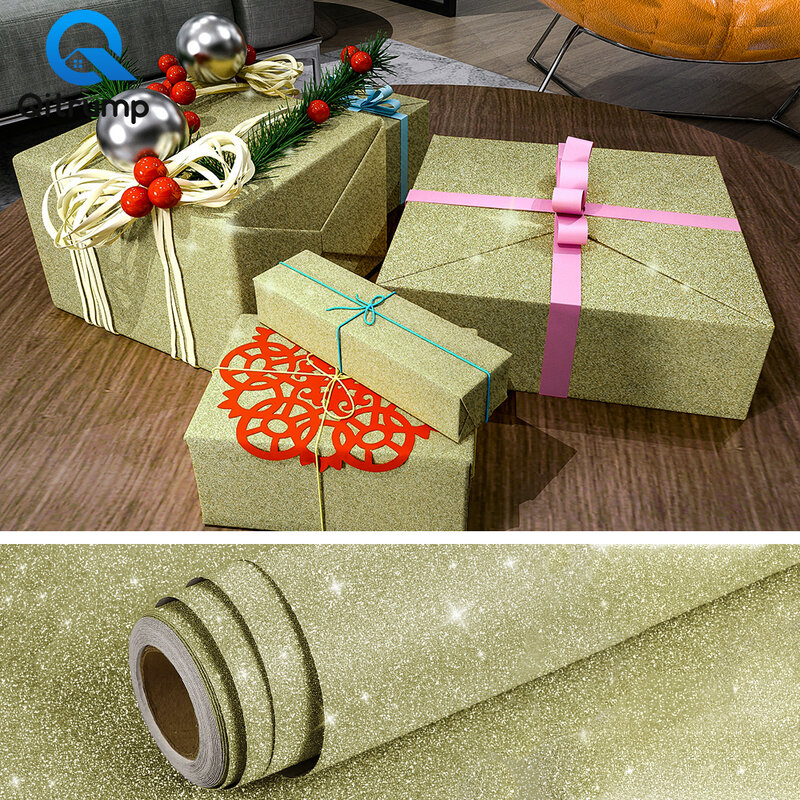 Kualitas Tinggi Glitter Kotak Hadiah Natal Stiker Perekat Diri Tahan Air PVC Furnitur Dekoratif Kamar Tidur Kertas Dinding Dikemas