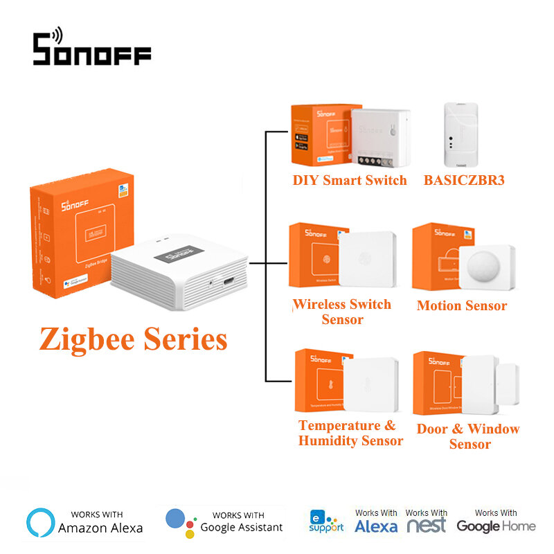 Sonoff-sensor de automação doméstica para ewelink, zigbee zbmini bridge snzb01 snzb02 snzb03 snzb04, aplicativo compatível com alexa e google home