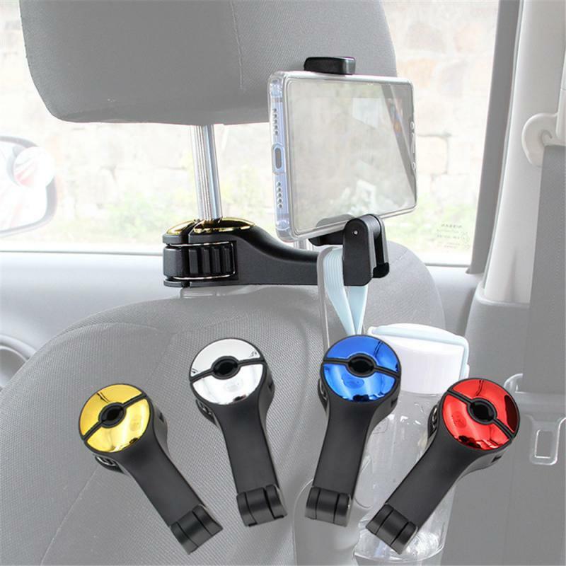 Car Hanger Hook With Phone Holder Car Seat Back Hanger For Handbag Grocery Organizer Auto Fastener Clips Interior Accessories