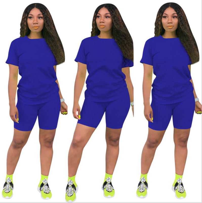 S 4XL Women Two Pieces Sets Tracksuits Short Sleeve Tops+Jogger Shorts Pants Suit Sport Fitness Outfit Matching Set