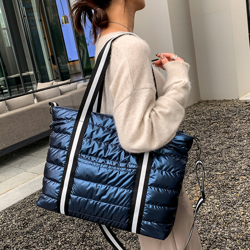 Стеганая женская сумка, нейлоновая Большая вместительная сумка-мессенджер на молнии, с верхней ручкой, зимний теплый мешок