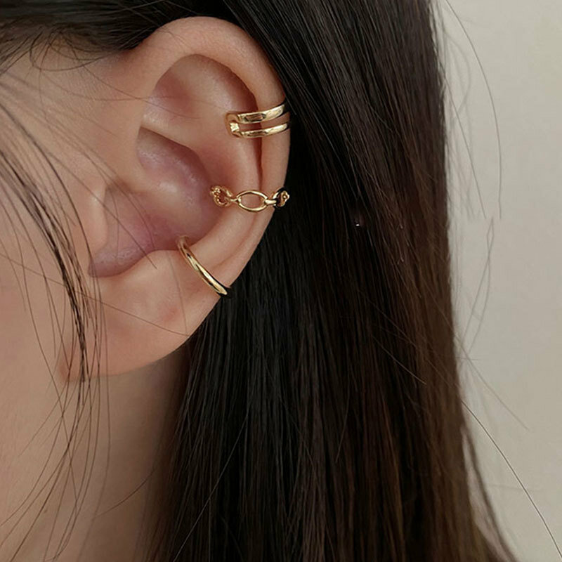 2/3pc ouro clipe de orelha brincos para as mulheres de aço inoxidável orelha punhos cartilagem brinco falso piercing meninas clipes orelha jóias