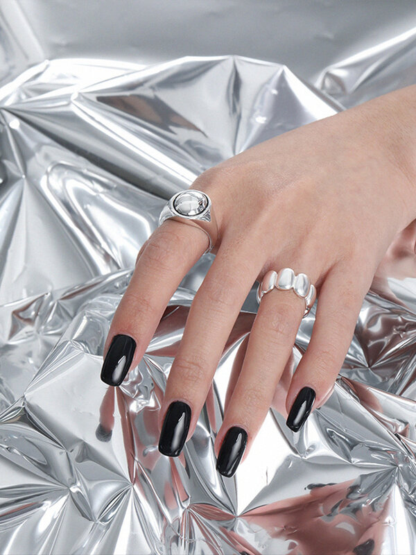 Anéis de prata esterlina 925 em aço para mulheres, joia fina com estética da moda e feita à mão para casamento 2021