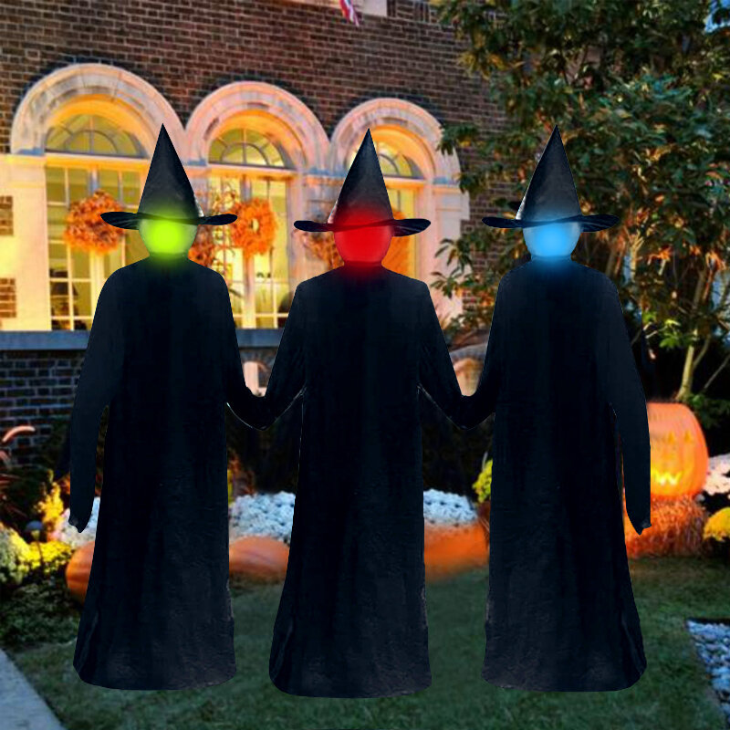 Bruxas luminosas com estacas decorações de halloween ao ar livre acender bruxas com gritando som assustador decoração para casa