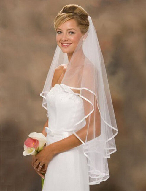 Véu de casamento curto romântico de alta qualidade, duas camadas, 75 cm, pente, festa de casamento, véu de tule