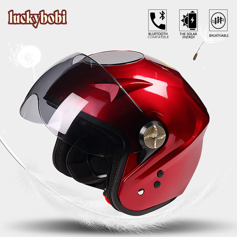 Casco moto Smart Bluetooth caschi fuoristrada compatibili bici stile Vintage auto elettrica e ventilatore da Motocross ricarica solare