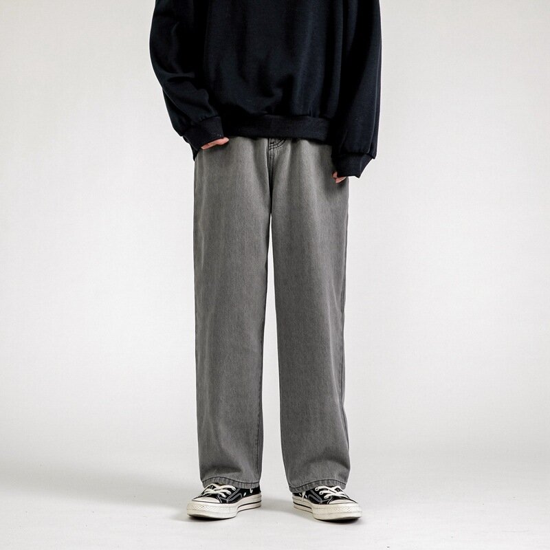 جينز رجالي موضة فضفاض مستقيم جديد غير رسمي بنطال ذو قصة أرجل واسعة كاوبوي مان ملابس الشارع الشهير الكورية الهيب هوب بنطلون 5 ألوان