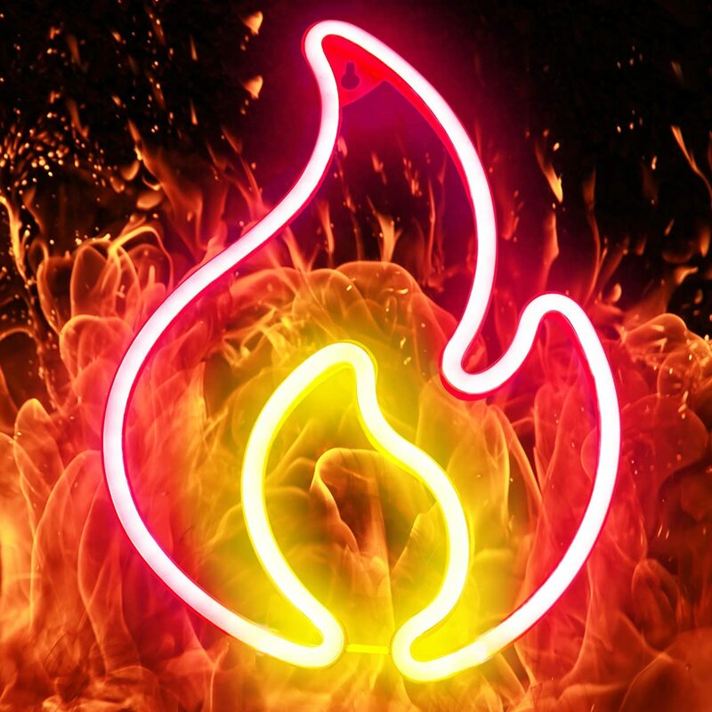 Señal de neón de llama roja y amarilla, señal de luz Led de llama para decoración de pared, luz colgante en forma de llama