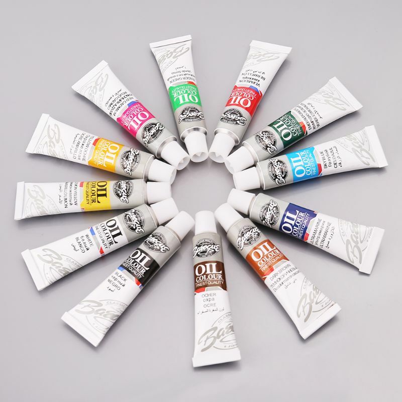 12 Colors Acrylic Paint Drawing Pigment Oil Painting 6ml Tube With Brush Set Artist Supplies