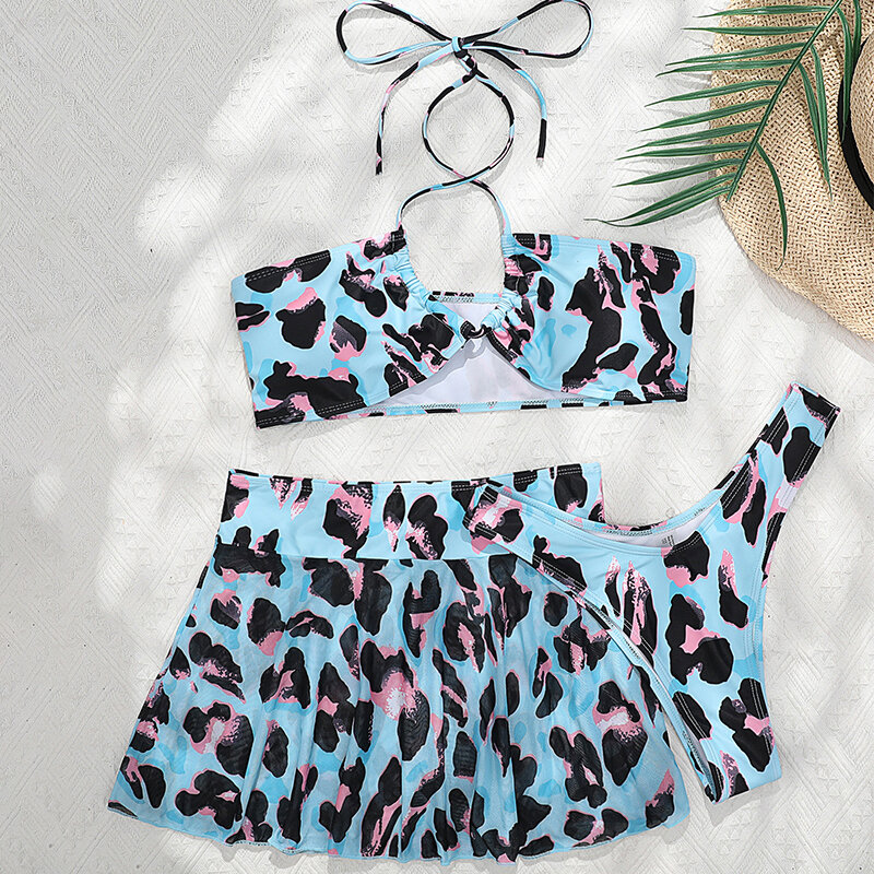 Mossha leopard bikinis 3 piece swimsuit women bathing suits high cut swimwear conjunto biquinis feminino trajes de baño mujer