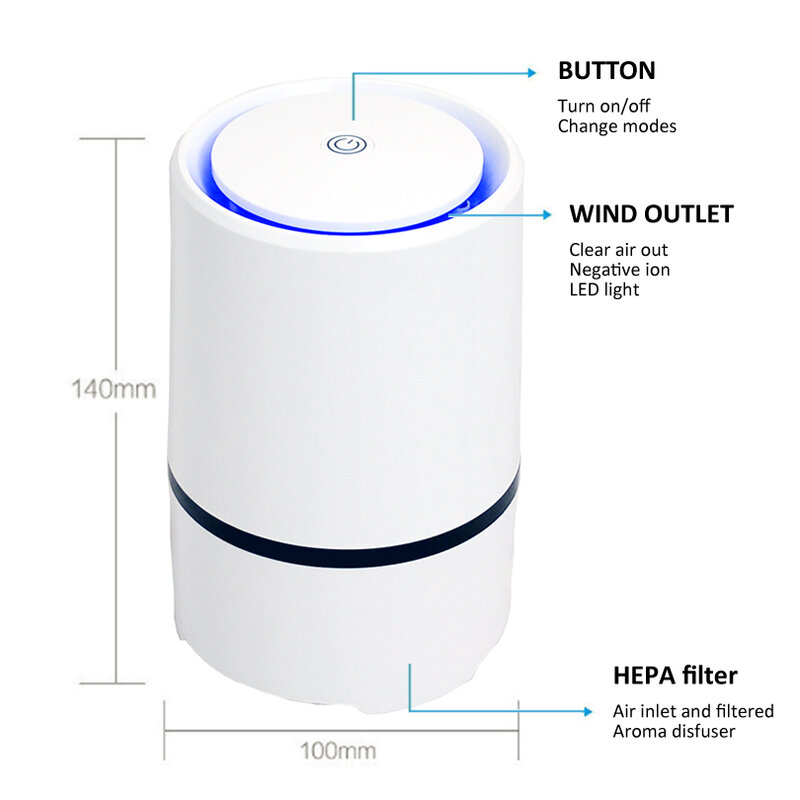 Purificateur d'air Portable avec filtre HEPA, ioniseur, pour la maison et le bureau